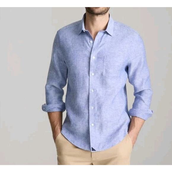 Untuckit Mens 100% Linen Vin Santo Long Sleeve Button Up Shirt L Blue Slim Fit - Picture 1 of 16